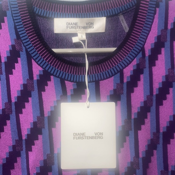 Diane Von Furstenberg Dvf Anahi Cube Chain Purple Mini Sweater Dress Size S - Picture 7 of 8